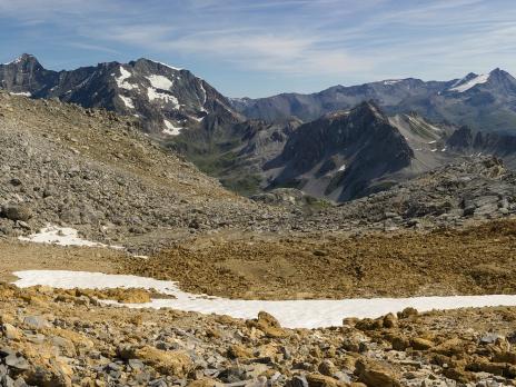 descente vers la vallée de Peisey et le Mont Pourri
