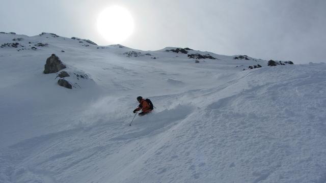 ski hors piste face nord de Bellecote La Plagne