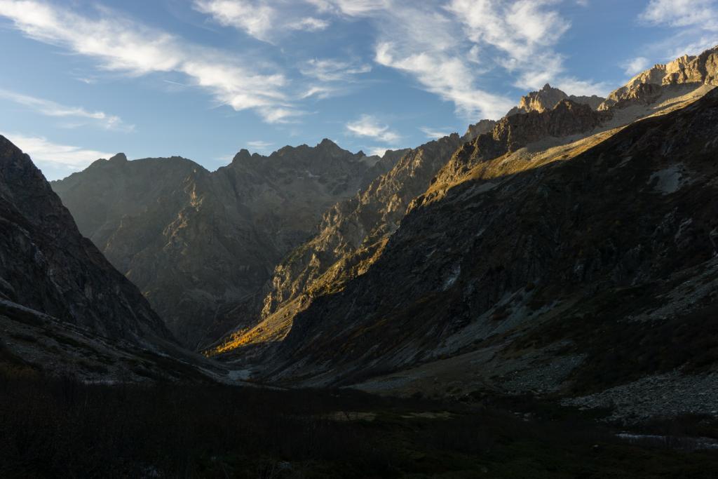 Le haut Valjouffrey au couché du soleil.